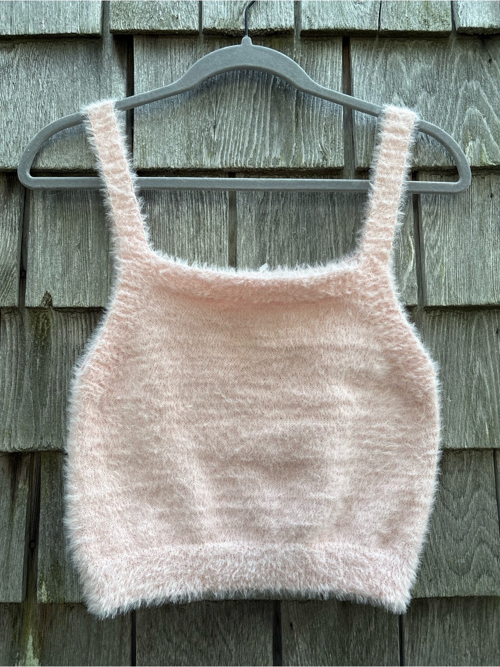 Francesca's Collections Fuzzy Knit Bandeau Tank in Blush Pink